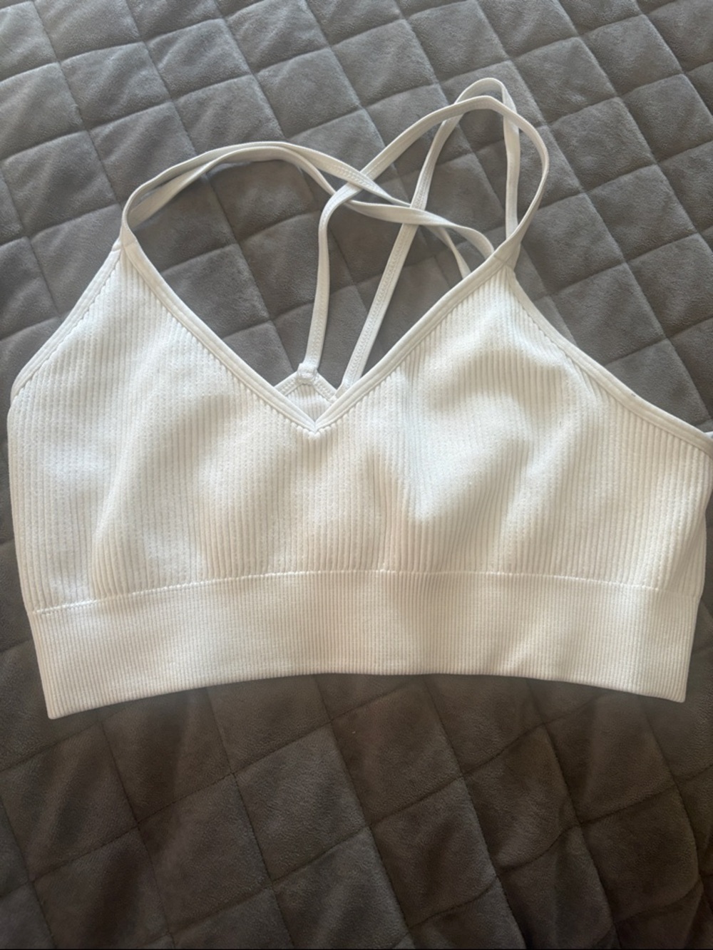 Aerie Women's White Ribbed Strappy Bralette. Medium